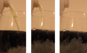 Mixing between cold milk and hot coffee: too rapid a phenomenon to be captured by my camera